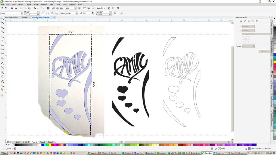 Graphic design team converting bitmap art to outlines.